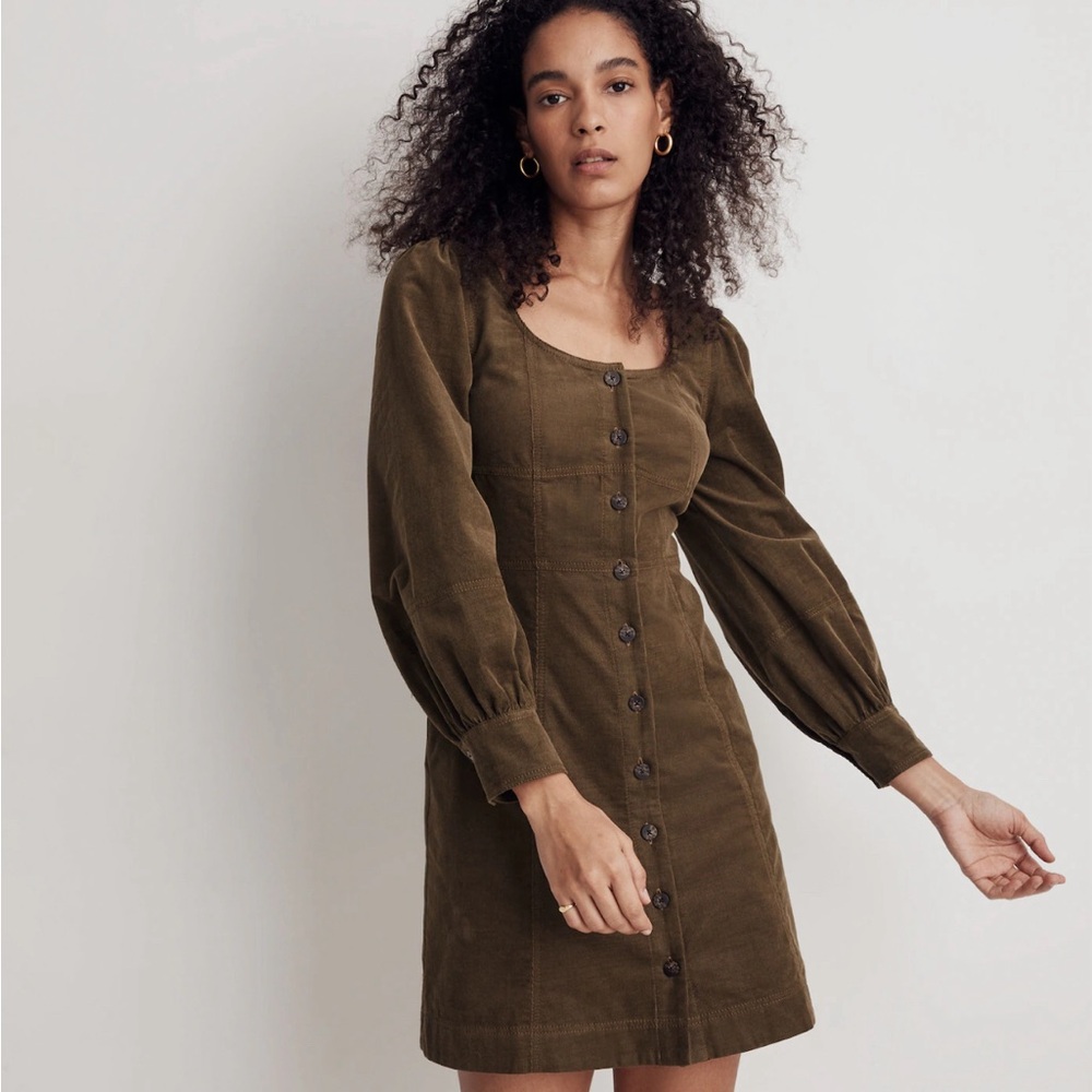 Madewell Corduroy Seamed Long-Sleeve Mini Dress